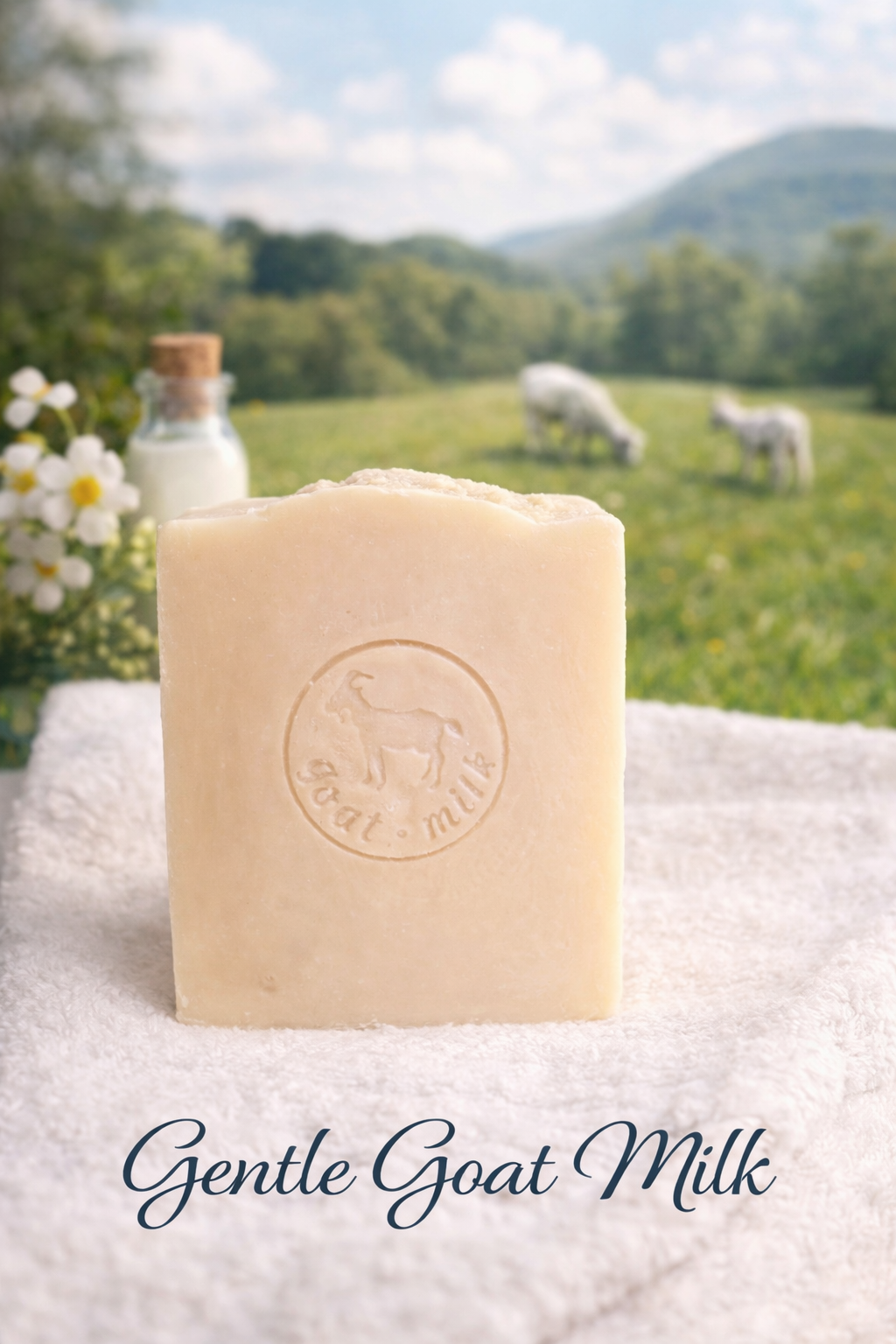 Gentle Touch Bar, handcrafted with skin loving plant oils and goat milk, perfect combination to create a rich, creamy lather that cleanses without drying, lightly scented, ideal for sensitive and drying skin.